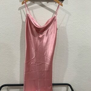 Bebe Faux Satin Chemise Maxi Dress